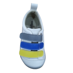 Deportivas respetuosas Coqueflex Blanco, Amarillo, Azul y gris, suela gris 15297 microfibra 3 velcros