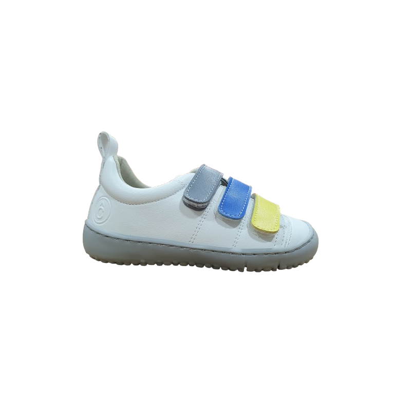 Deportivas respetuosas Coqueflex Blanco, Amarillo, Azul y gris, suela gris 15297 microfibra 3 velcros