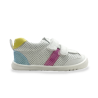 Calzado respetuoso Piruflex microfibra microperforada blanco rosa, azul y amarillo 2 velcros PF350-4