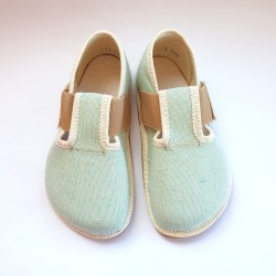 Zapatillas de casa barefoot de algodón reciclado menta 1 velcro Pegres - BF01U Mint