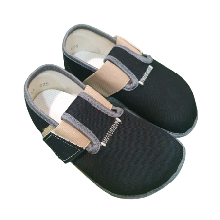 Zapatillas de casa barefoot de algodón negro 1 velcro Pegres - BF01 black