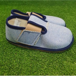 Zapatillas de casa barefoot de algodón azul 1 velcro Pegres - BF01 blue