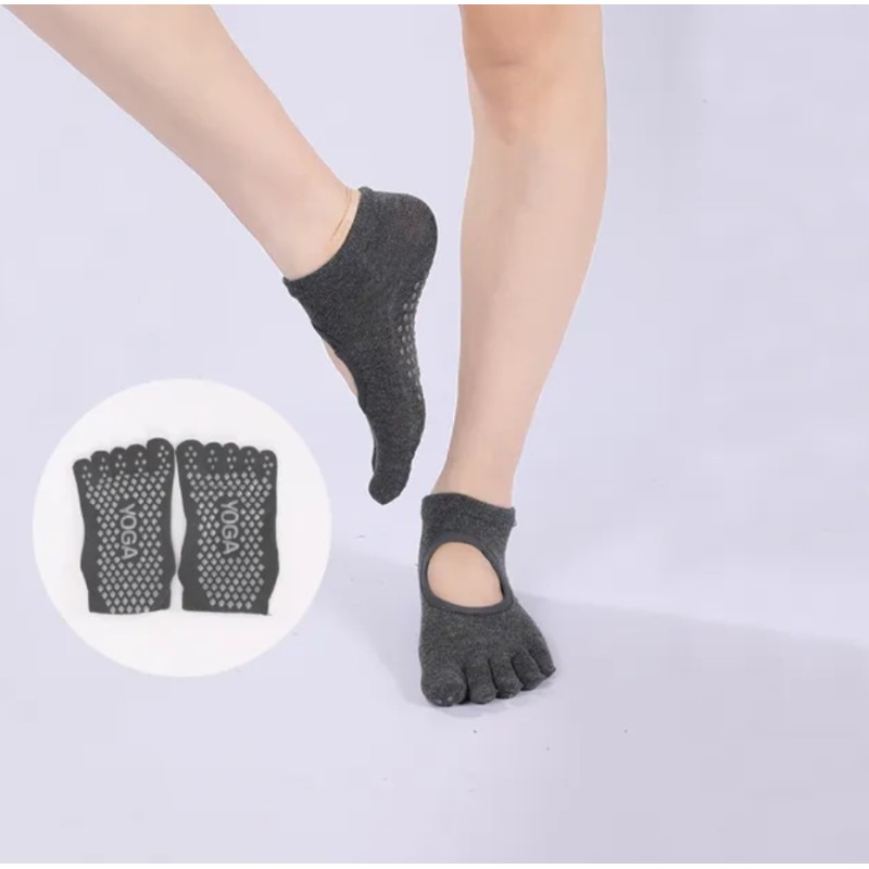Calcetines de dedos gris para yoga y pilates talla 38-43
