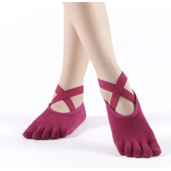 Calcetines de dedos granate para yoga y pilates talla 35-43