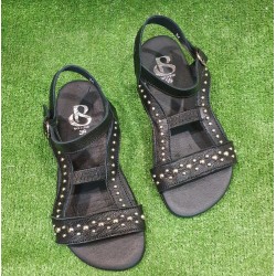 Sandalias respetuosas Blandy's Essence Rocker Negro suela minimalista 3mm Tachuelas Bombato Black