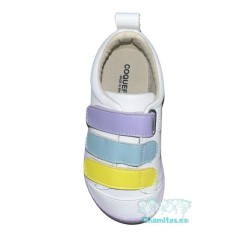 Deportivas respetuosas Coqueflex Blanco, Amarillo, Azul, Lila suela lila 15297 microfibra